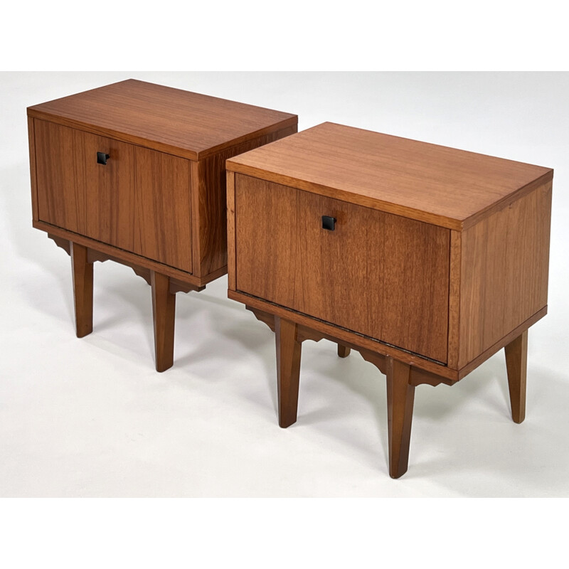 Pair of vintage teak and black lacquered metal night stands, 1960s