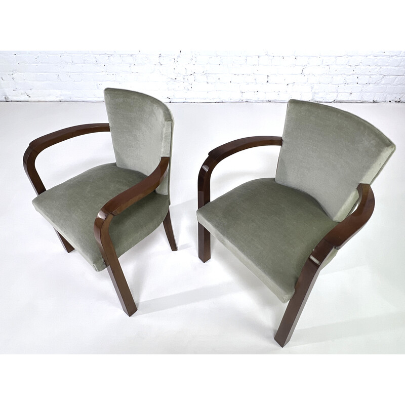 Pair of vintage Art Deco armchairs in wood and mohair velvet, 1930-1940