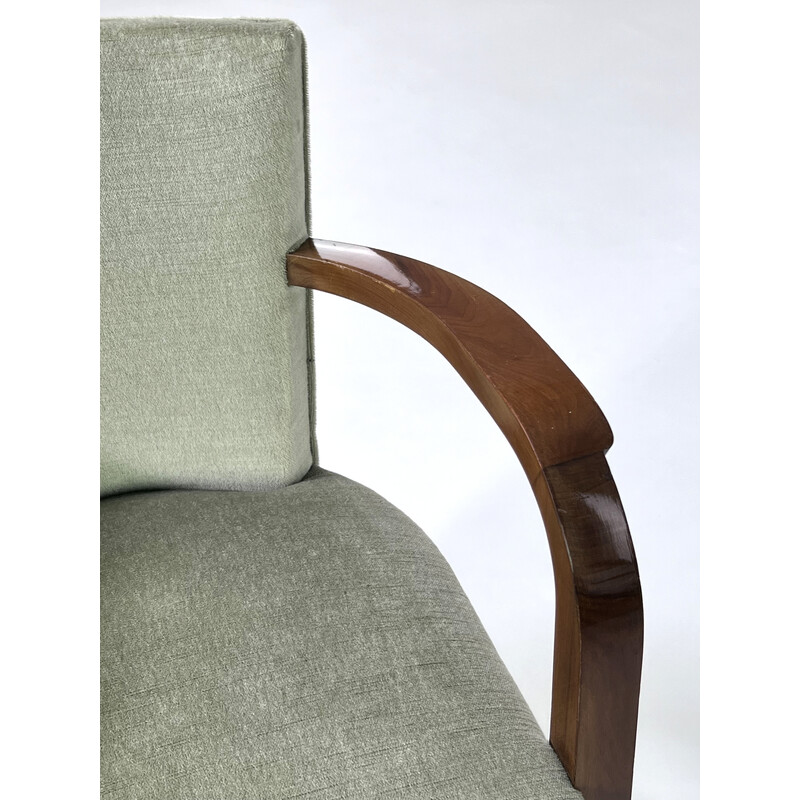 Par de poltronas Art Deco vintage em madeira e veludo mohair, 1930-1940