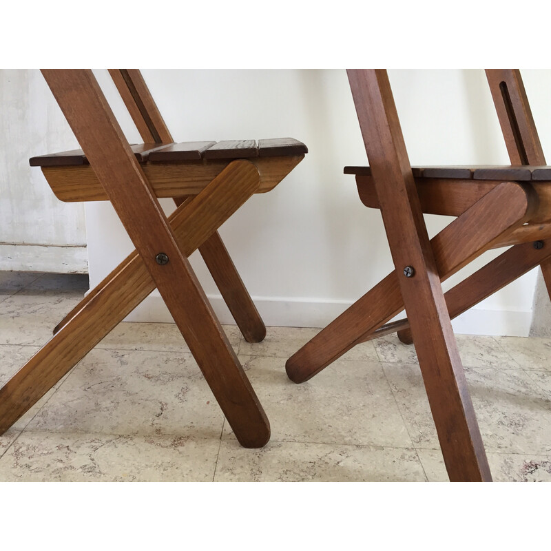 Pair of vintage folding chairs in solid wood