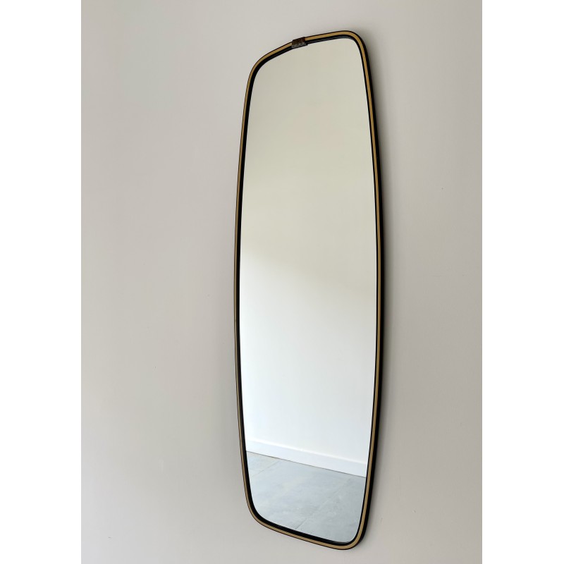 Miroir vintage avec cadre noir fin, 1950