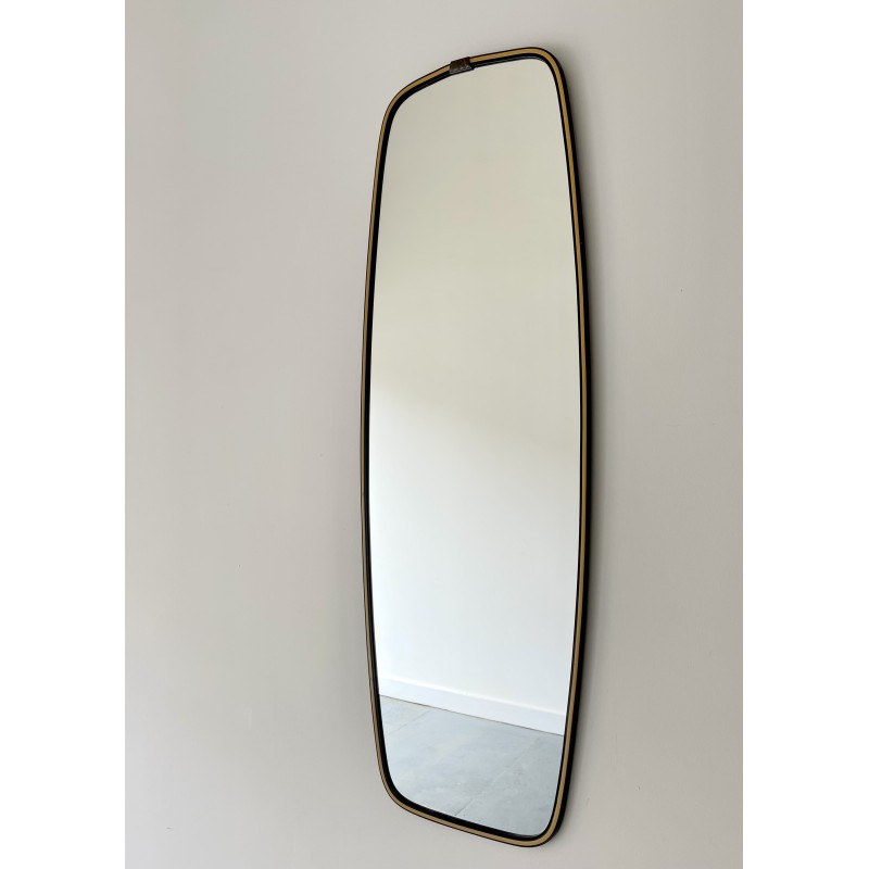 Specchio vintage con sottile cornice nera, anni '50