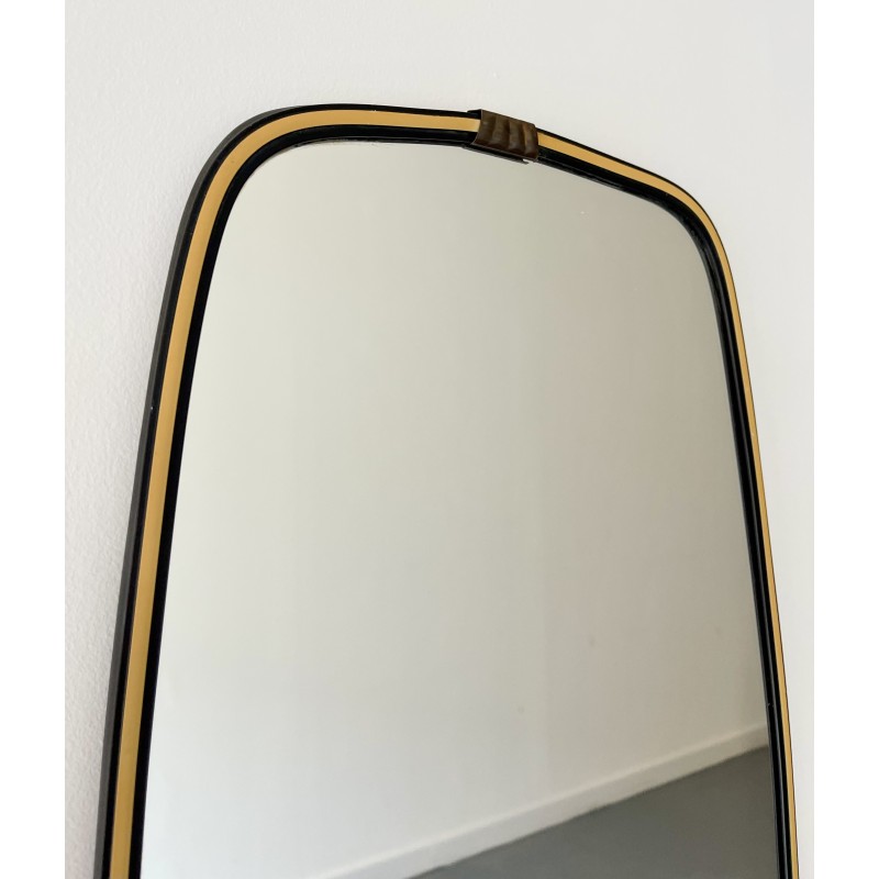 Miroir vintage avec cadre noir fin, 1950