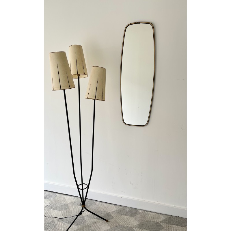 Miroir vintage avec cadre noir fin, 1950