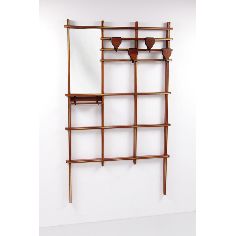 Vintage-Garderobe mit Bank aus Holz, Messing und Metall, 1960er Jahre