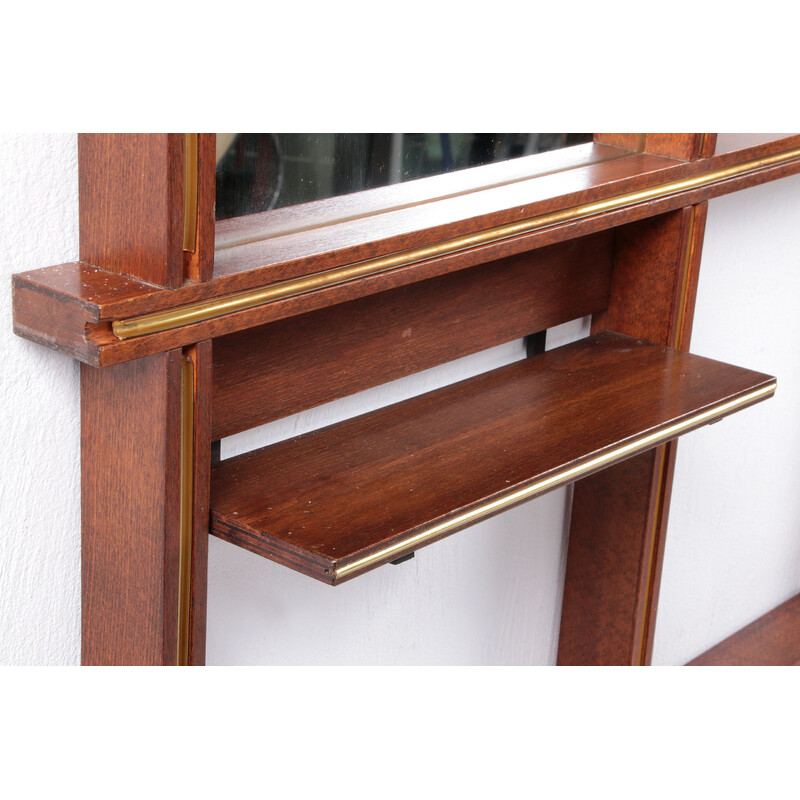 Vintage coat rack with bench in wood, brass and metal, 1960s