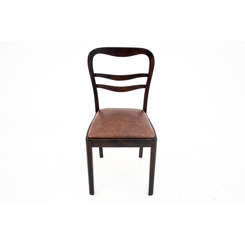 Juego de 6 sillas de cuero Art Decó vintage, Polonia años 50