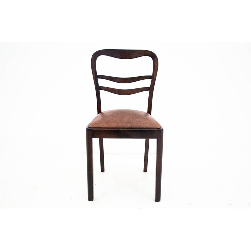 Juego de 6 sillas de cuero Art Decó vintage, Polonia años 50