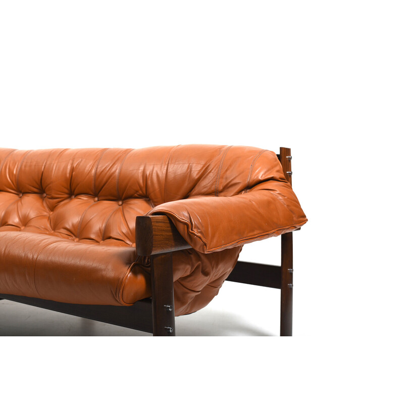 Vintage Mp41 cherry and cognac leather living room set by Percival Lafer for Mp Lafer, 1970