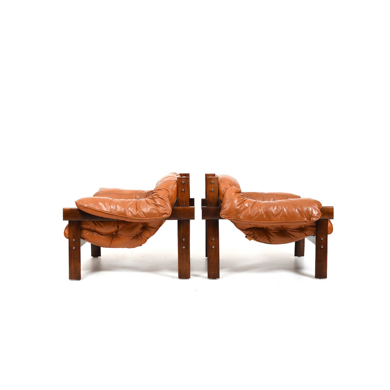 Mp41 vintage cherry and cognac leather lounge set by Percival Lafer for Mp Lafer, 1970