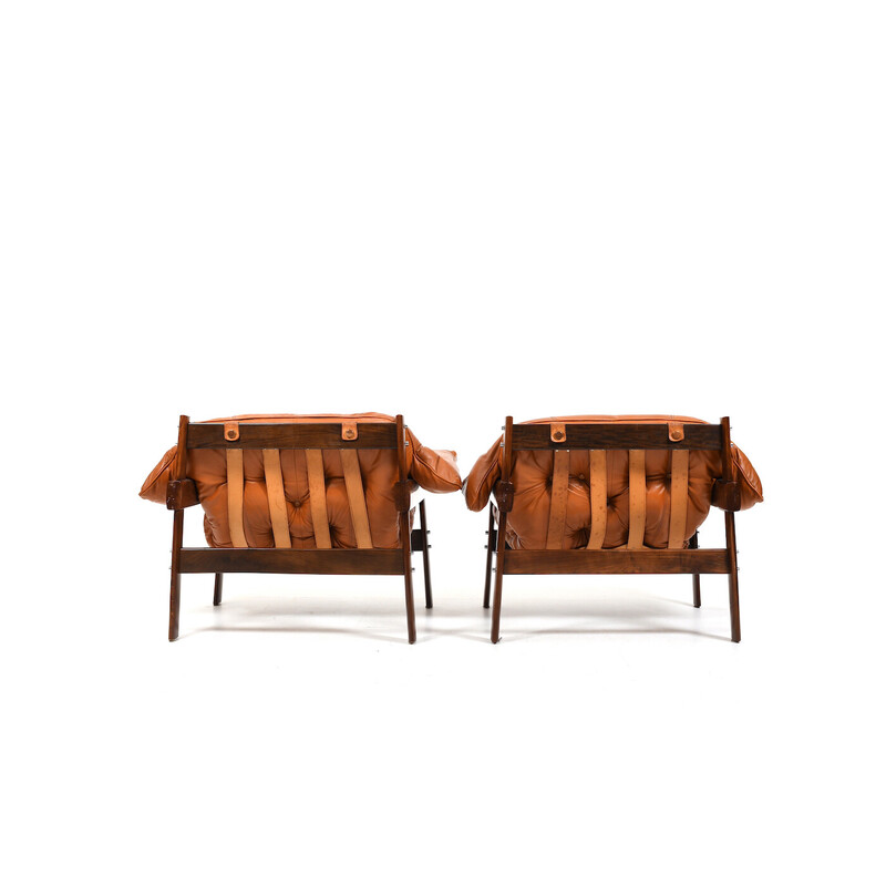 Mp41 vintage cherry and cognac leather lounge set by Percival Lafer for Mp Lafer, 1970