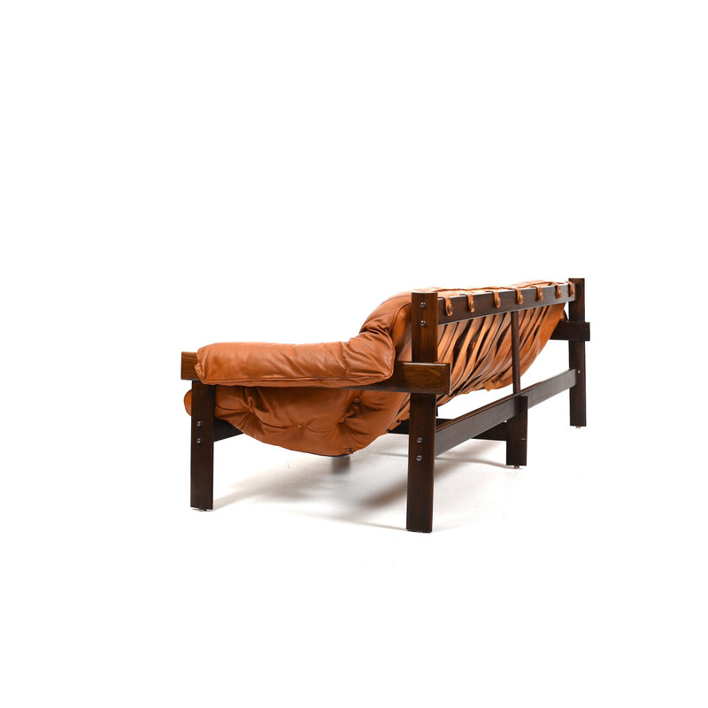 Mp41 vintage cherry and cognac leather lounge set by Percival Lafer for Mp Lafer, 1970