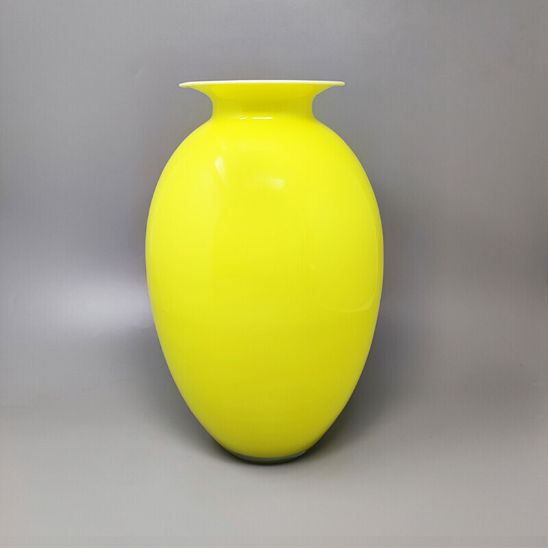 Vaso de vidro Murano amarelo vintage da Dogi, Itália Anos 60