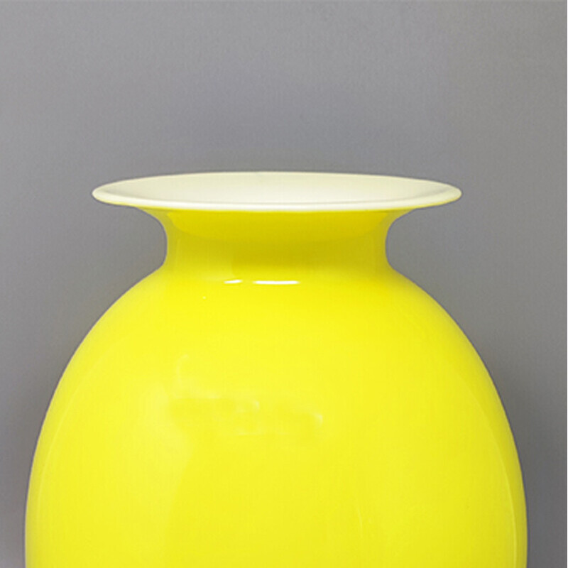 Vaso de vidro Murano amarelo vintage da Dogi, Itália Anos 60
