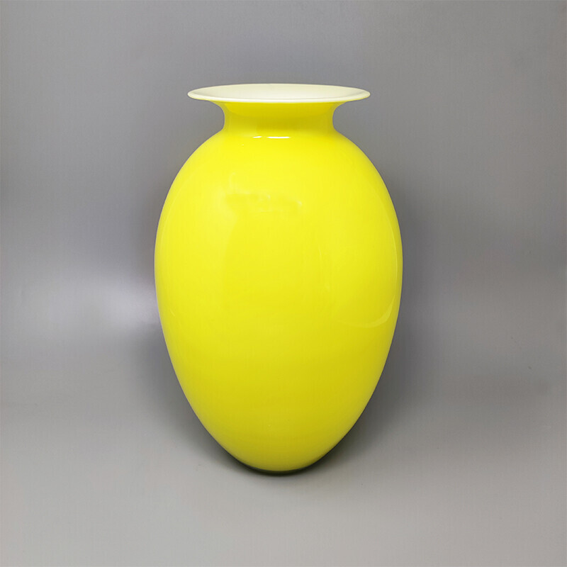 Vaso vintage in vetro giallo di Murano di Dogi, Italia 1960
