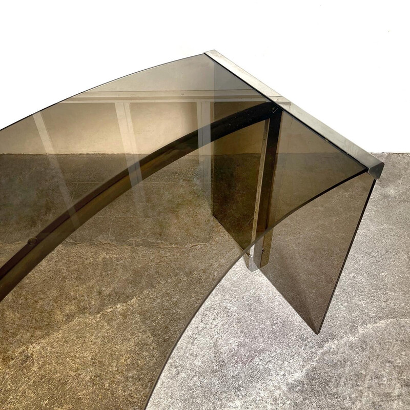 Vintage desk in smoked glass and steel by Pierangelo Gallotti for Gallotti & Radice, Italy 1970s