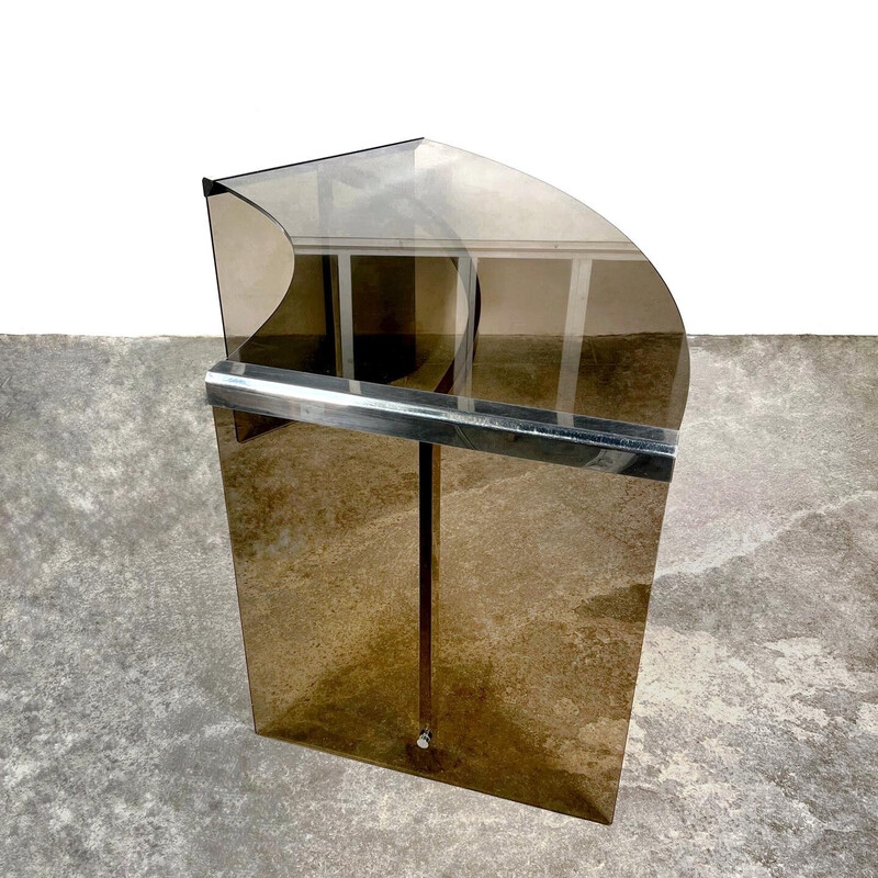 Vintage desk in smoked glass and steel by Pierangelo Gallotti for Gallotti & Radice, Italy 1970s