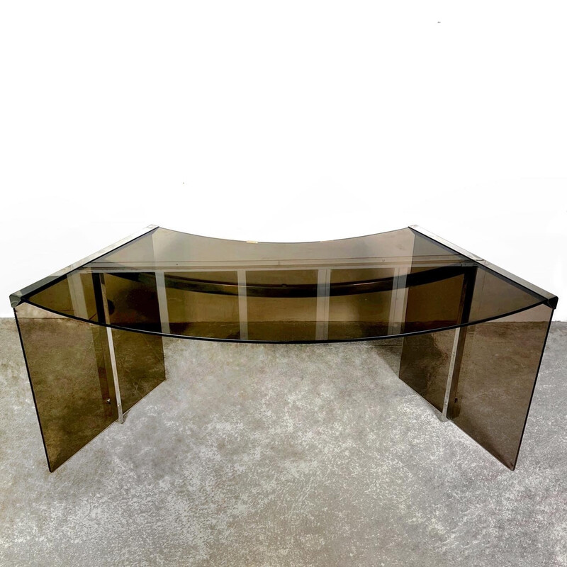 Vintage desk in smoked glass and steel by Pierangelo Gallotti for Gallotti & Radice, Italy 1970s