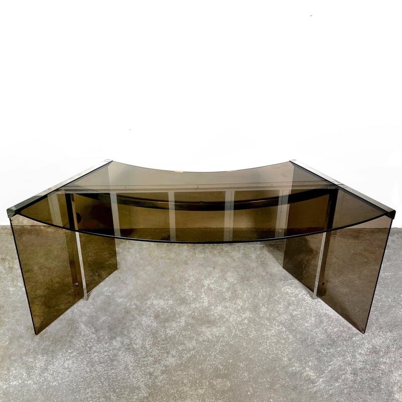 Vintage desk in smoked glass and steel by Pierangelo Gallotti for Gallotti & Radice, Italy 1970s