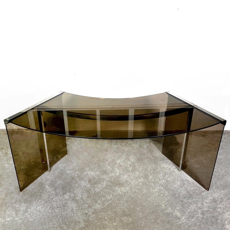 Vintage-Schreibtisch aus Rauchglas und Stahl von Pierangelo Gallotti für Gallotti