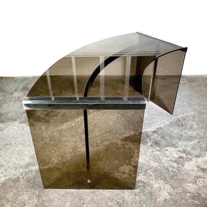 Mesa vintage em vidro fumado e aço por Pierangelo Gallotti para Gallotti