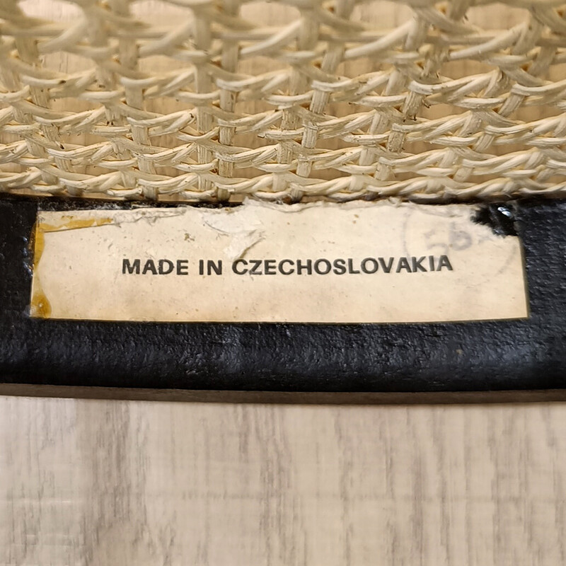 Vintage stoel van gebogen hout en gevlochten rotan, Tsjecho-Slowakije 1960