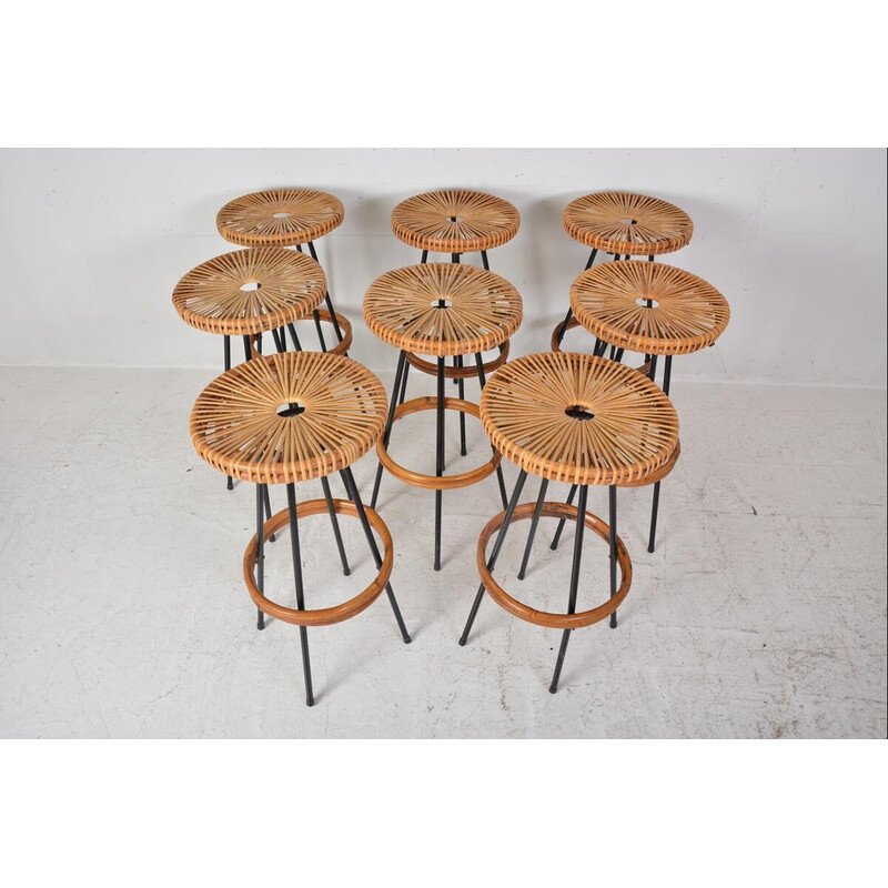 Set of 8 vintage bar stools by Dirk van Sliedrecht for Rohé Noordwolde, Netherlands 1950