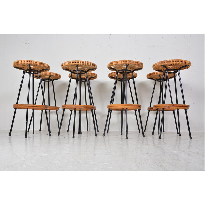 Set of 8 vintage bar stools by Dirk van Sliedrecht for Rohé Noordwolde, Netherlands 1950