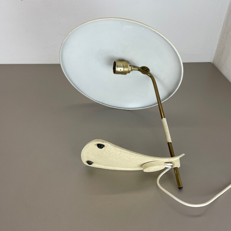 Vintage Bauhaus beige metal and brass desk lamp, Austria 1950s