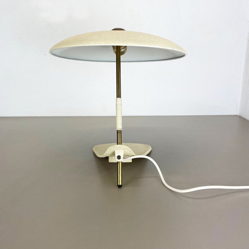 Lampe de bureau vintage Bauhaus en métal beige et laiton, Autriche 1950