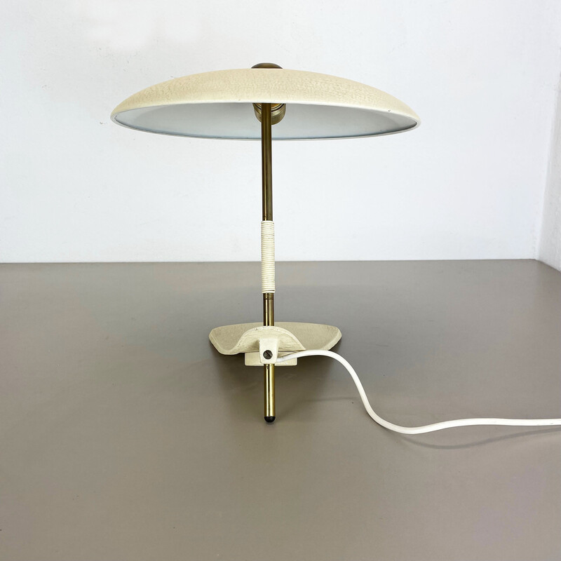Vintage Bauhaus beige metal and brass desk lamp, Austria 1950s
