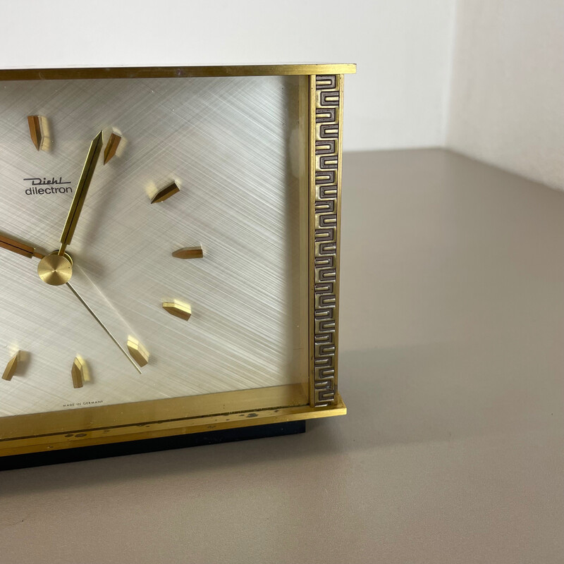 Horloge de table vintage en métal et laiton par Diehl Dilectron, Allemagne 1960