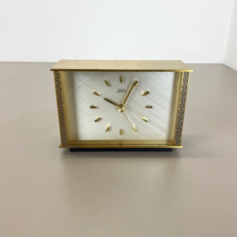 Reloj de sobremesa vintage de metal y latón de Diehl Dilectron, Alemania Años 60