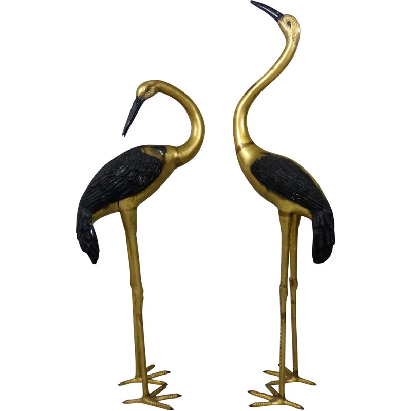 Set of two golden cranes in copper - 1970s