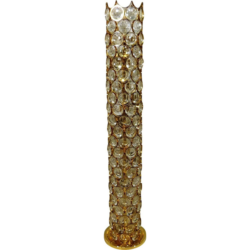 Big golden floor lamp in copper and crystal - 1960s