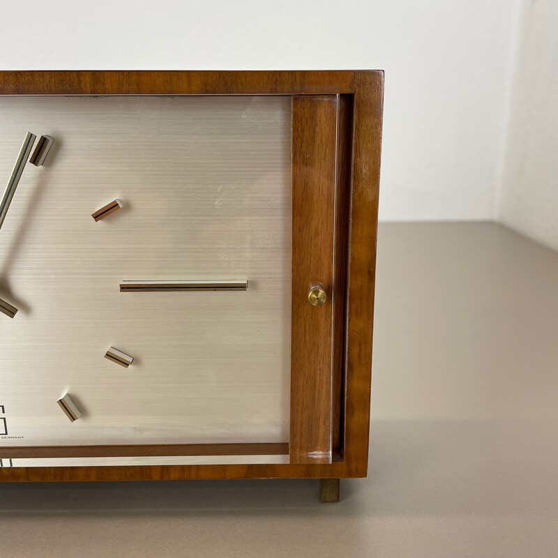 Relógio de mesa de madeira Vintage Hollywood Regency da Kienzle, Alemanha Anos 60