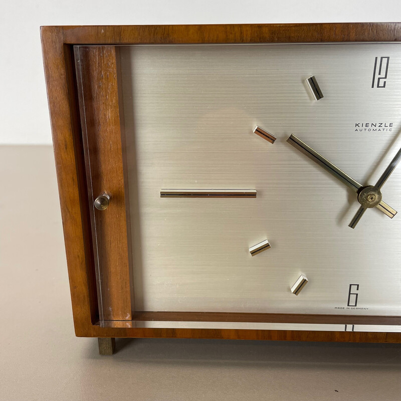 Reloj de sobremesa vintage Hollywood Regency de madera de Kienzle, Alemania años 60