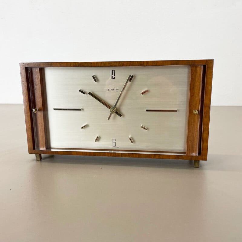 Relógio de mesa de madeira Vintage Hollywood Regency da Kienzle, Alemanha Anos 60