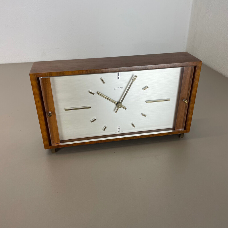 Vintage Hollywood Regency wooden table clock by Kienzle, Germany 1960s