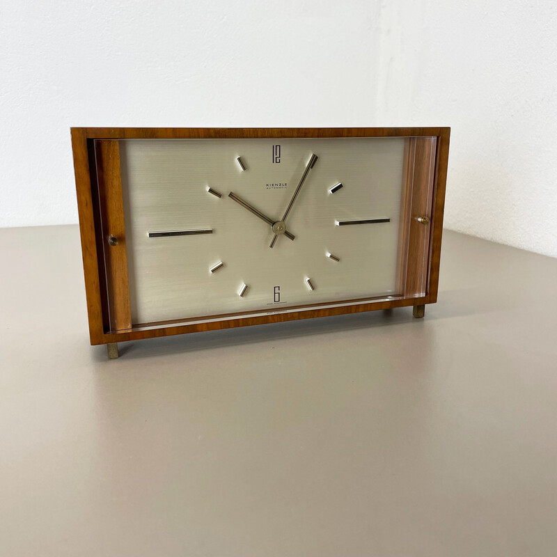 Reloj de sobremesa vintage Hollywood Regency de madera de Kienzle, Alemania años 60
