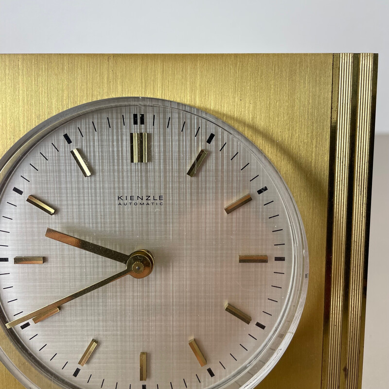 Reloj de mesa vintage Hollywood Regency de latón y cristal de Kienzle, Alemania años 60