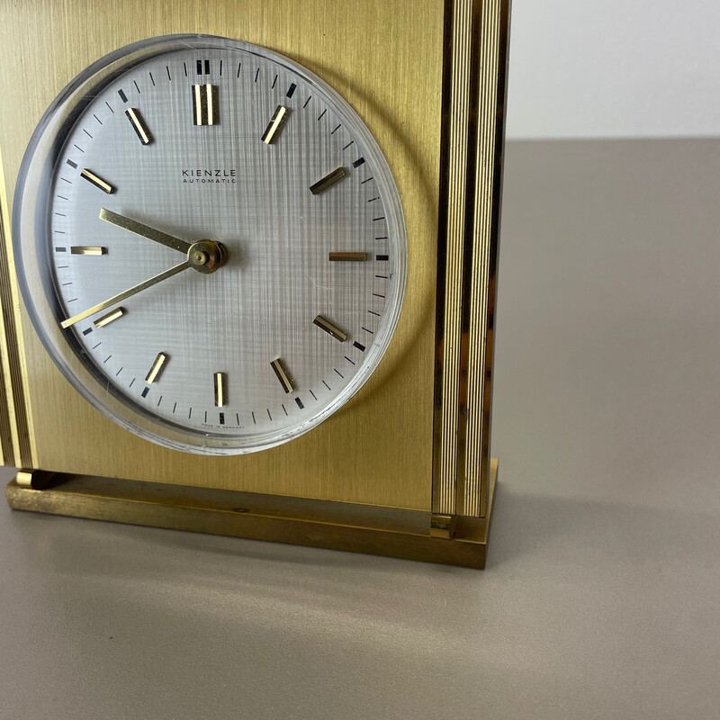 Vintage Hollywood Regency brass and glass table clock by Kienzle, Germany 1960s