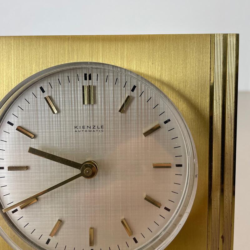 Vintage Hollywood Regency brass and glass table clock by Kienzle, Germany 1960s