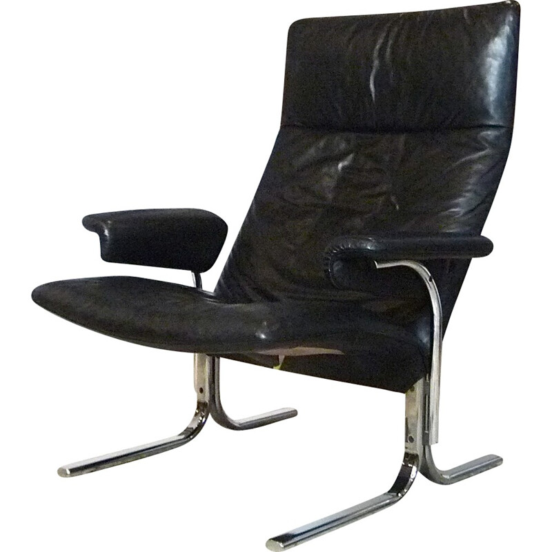 Black lounge chair in leather model Swiss DS-2030 by Hans Eichenberger for De Sede - 1980s