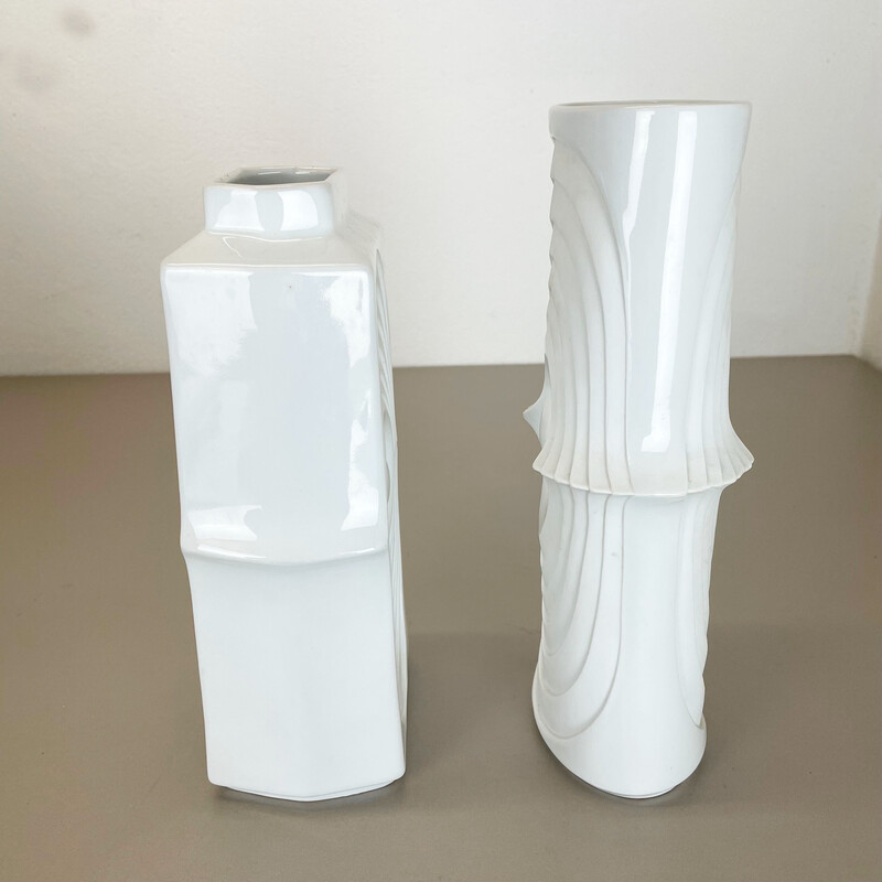 Pair of vintage porcelain Op Art vases by Royal Bavaria Kpm, Germany 1970s