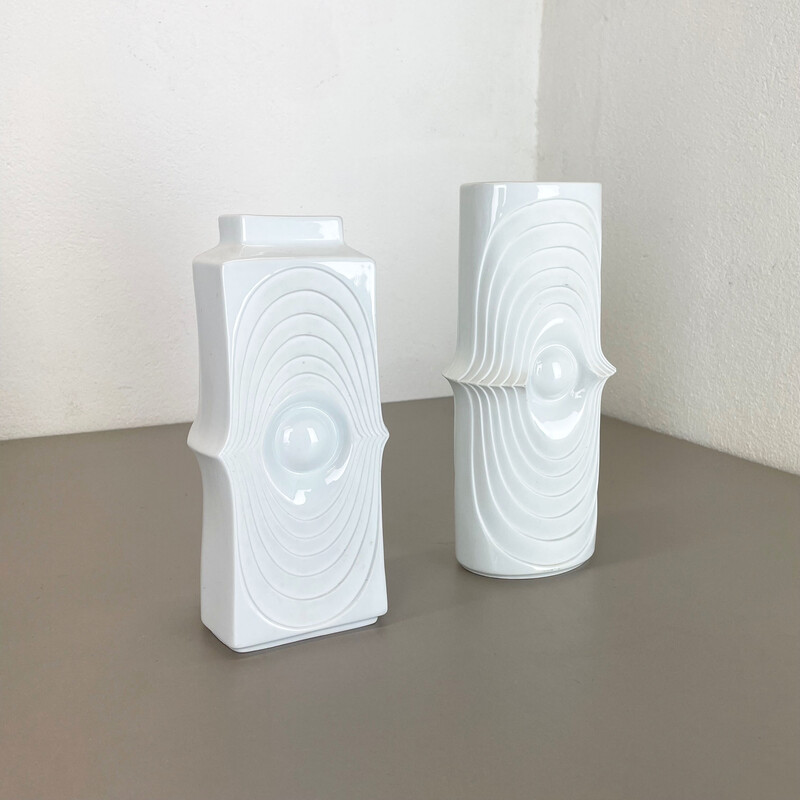 Pair of vintage porcelain Op Art vases by Royal Bavaria Kpm, Germany 1970s