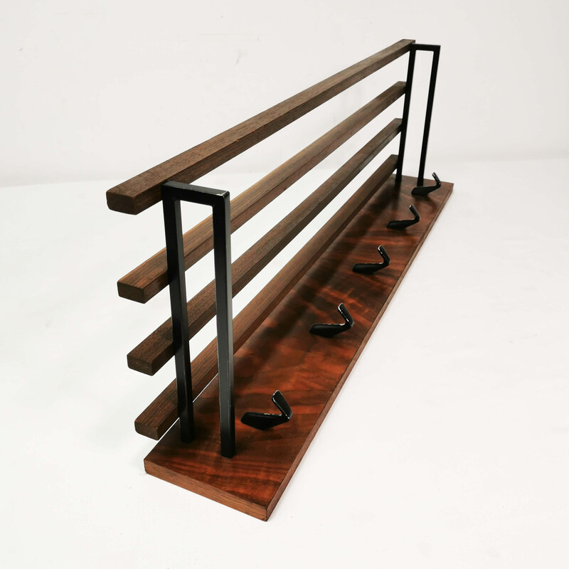 Vintage walnut wall coat rack, Germany 1960s