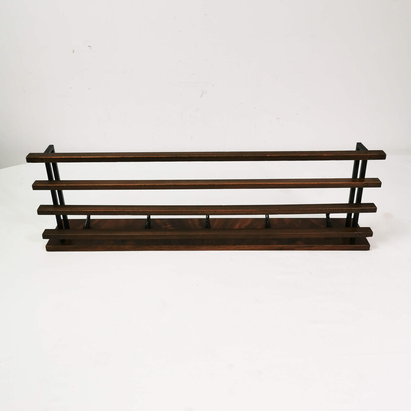 Vintage walnut wall coat rack, Germany 1960s