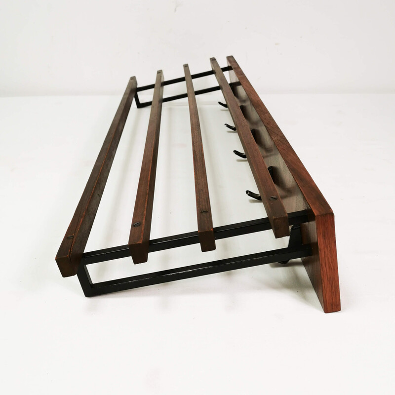 Vintage walnut wall coat rack, Germany 1960s