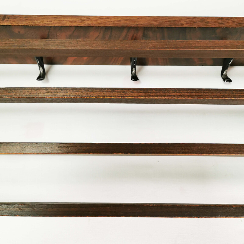 Vintage walnut wall coat rack, Germany 1960s